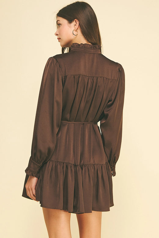Satin Ruffled Mini Dress