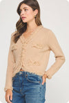 Frayed Trim Textured Cardigan