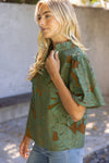 Ruffled V-Neck Floral Burnout Top