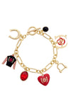 Kentucky Derby Enamel Heart Charm Bracelet in Shiny Gold
