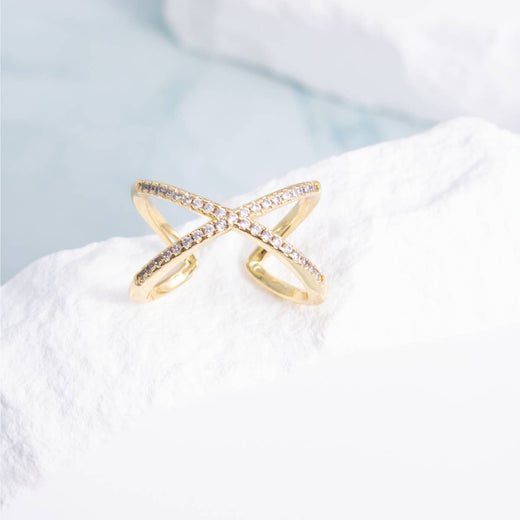 Large Pavé Criss Cross Adjustable Ring