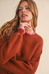 Puff Sleeve Sweater with Contrast Stitch