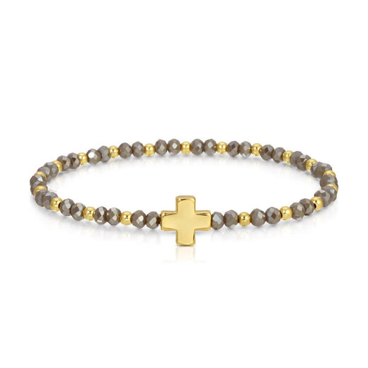 4mm Crystal Stretch Bracelet with Single Cross