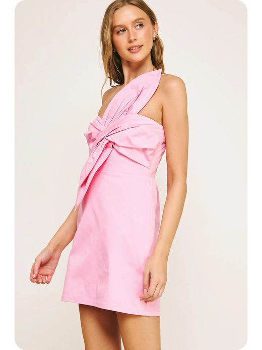 Knotted Flower Bow Mini Dress