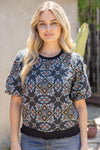 Ornamental Tile Embroidered Print Top