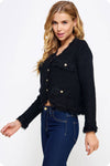 Frayed Trim Textured Cardigan