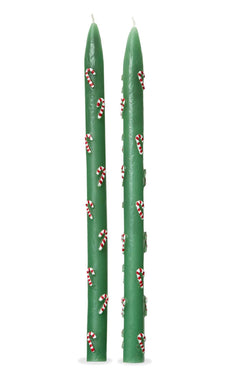 Christmas Candy Cane Hand Painted Taper - Set Of 2