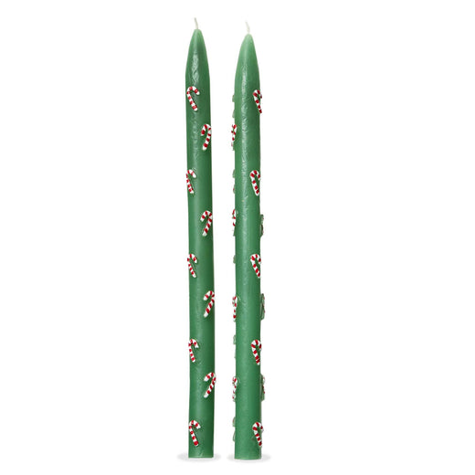 Christmas Candy Cane Hand Painted Taper - Set Of 2