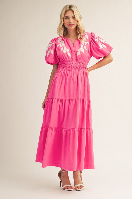 Embroidery Detail Tiered Midi Dress