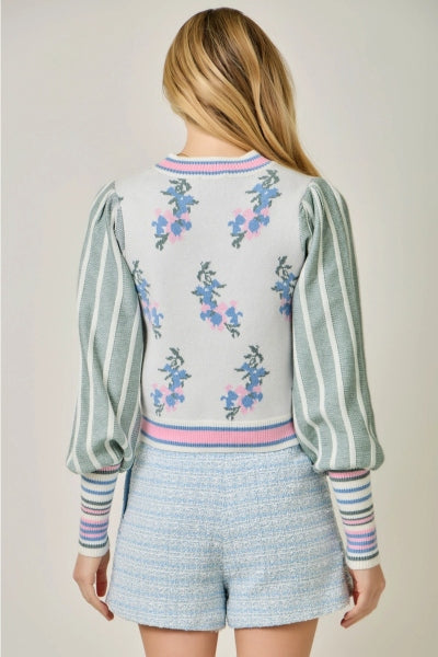 Floral Sweater Bomber Jacket