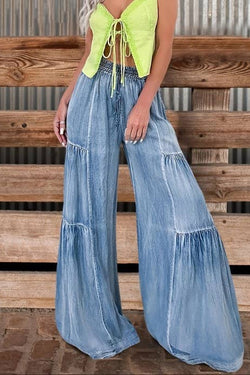 Lightweight Tiered Denim Trousers