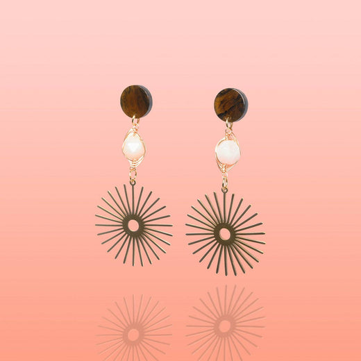 Isela Brown + Pink Jade Sun Burst Earrings