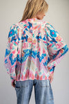 Ocean Pleated Button Top