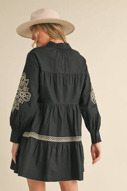 Embroidered Button Mini Dress