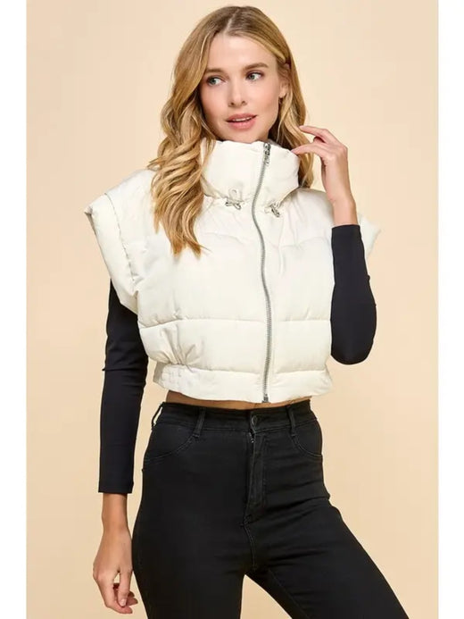 Elastic Waistband Cropped Puffer Vest