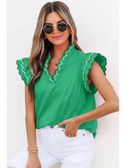 Scallop Trim Short Sleeve Shirt