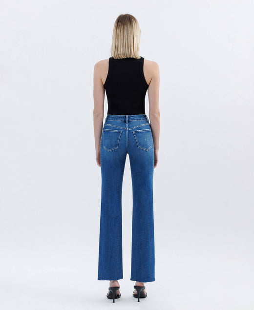 High Rise Hem Straight Jeans