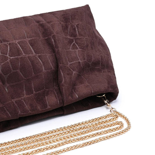 Elva Croc Embossed Faux Suede Clutch