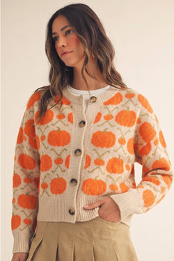 Vintage Pumpkin Blossom Knit Cardigan