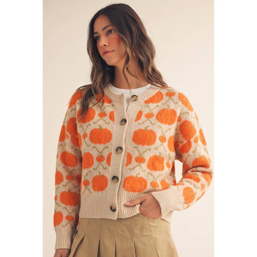 Vintage Pumpkin Blossom Knit Cardigan