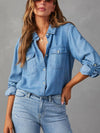 Casual Collar Button Long Sleeved Denim Top