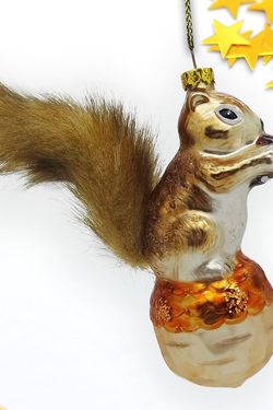 Squirrel & Nut Glass Christmas Ornament