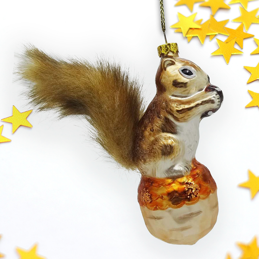 Squirrel & Nut Glass Christmas Ornament