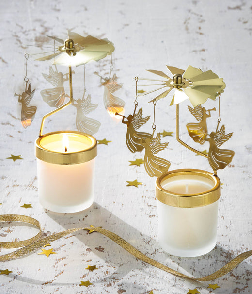 Christmas Snowcap Angel Carousel Candle Set Of 2