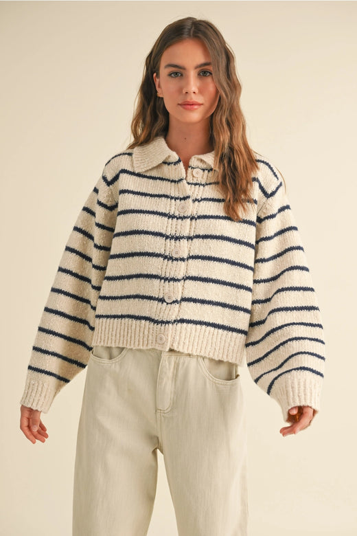 Buttondown Striped Knitted Cardigan