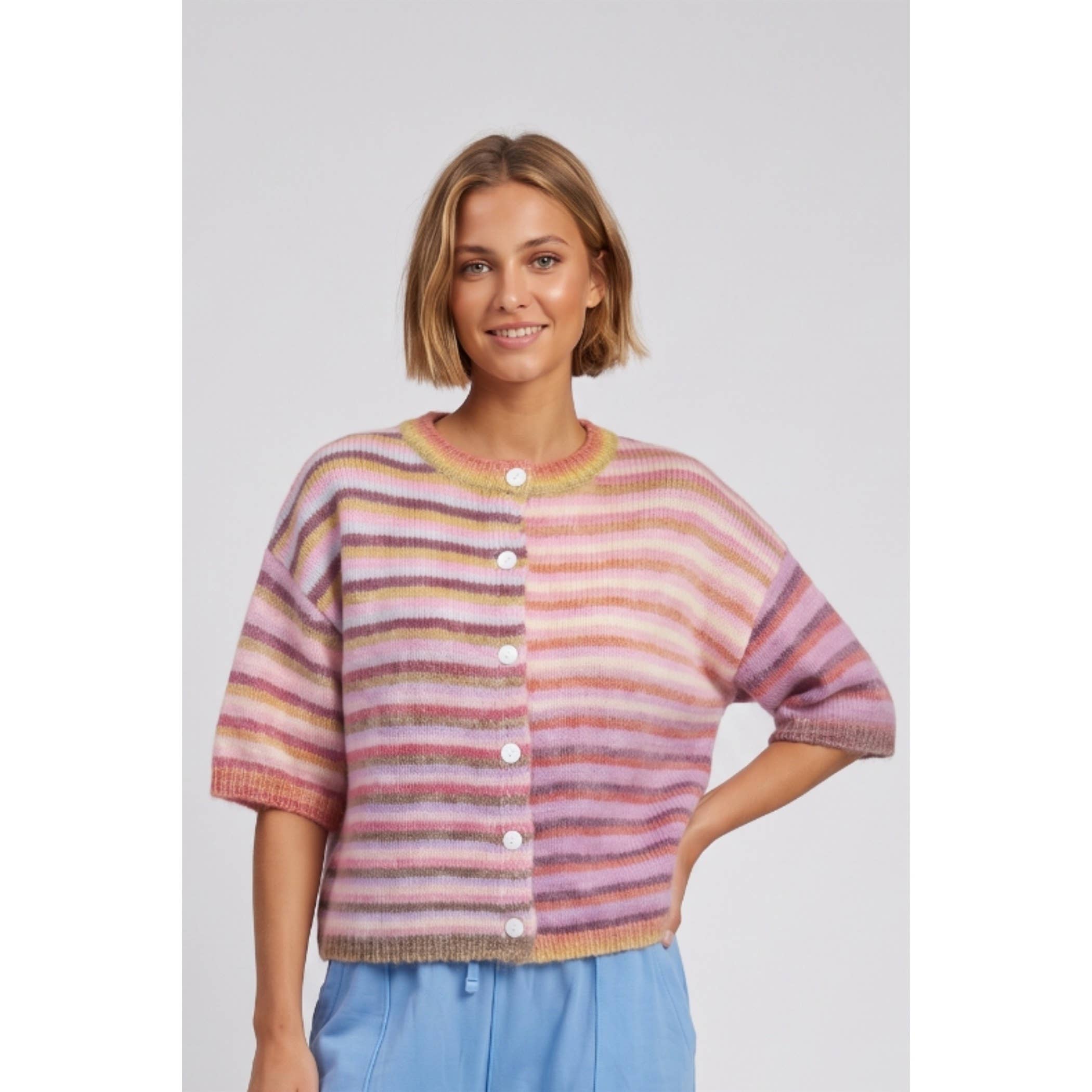 Rainbow Stripe Button Cardigan