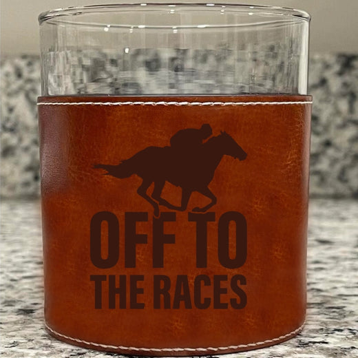 Off To the Races Faux Leather Rocks Glass