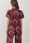Floral Print Puff Sleeve Collared Top