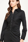 Ruched Button Down Shirt Knit Mini Dress