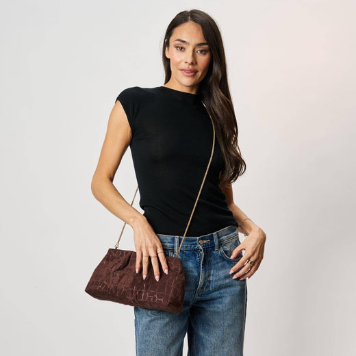 Elva Croc Embossed Faux Suede Clutch