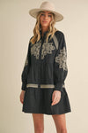 Embroidered Button Mini Dress