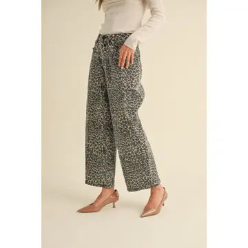 Leopard Print Barrel Pants