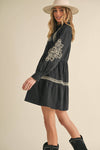Embroidered Button Mini Dress