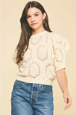 Puffed Sleeve Embroidered Sweater