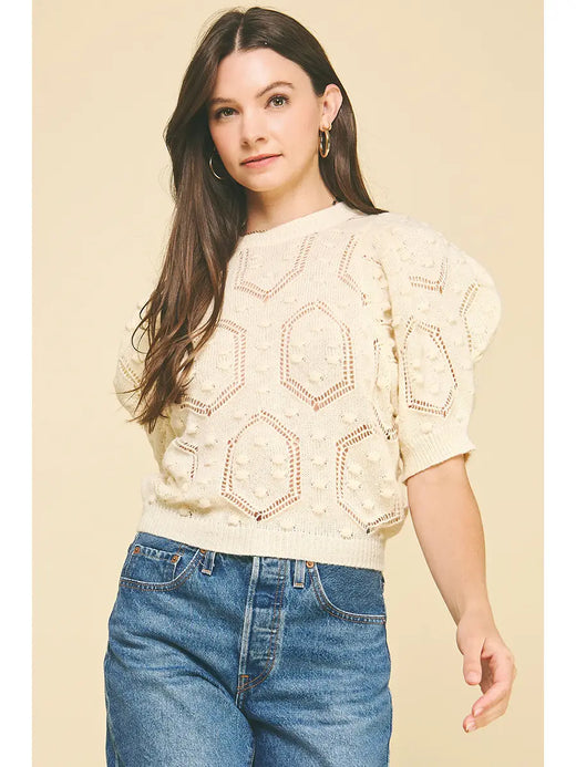 Puffed Sleeve Embroidered Sweater