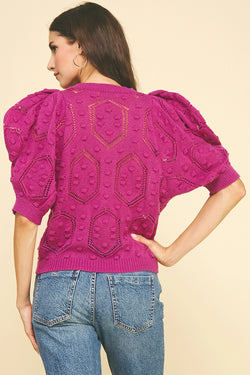 Puffed Sleeve Embroidered Sweater