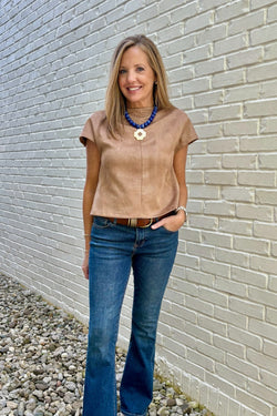 Suede Short Sleeve Top