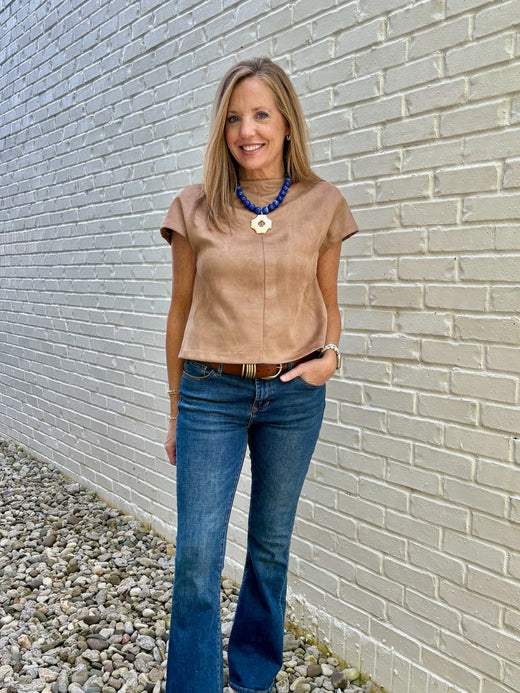 Suede Short Sleeve Top
