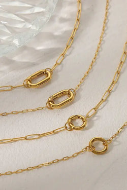 Gold Plated 16" Paperclip with Ring Necklace