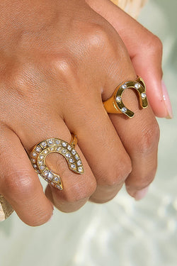 18K Gold CZ Horseshoe Ring