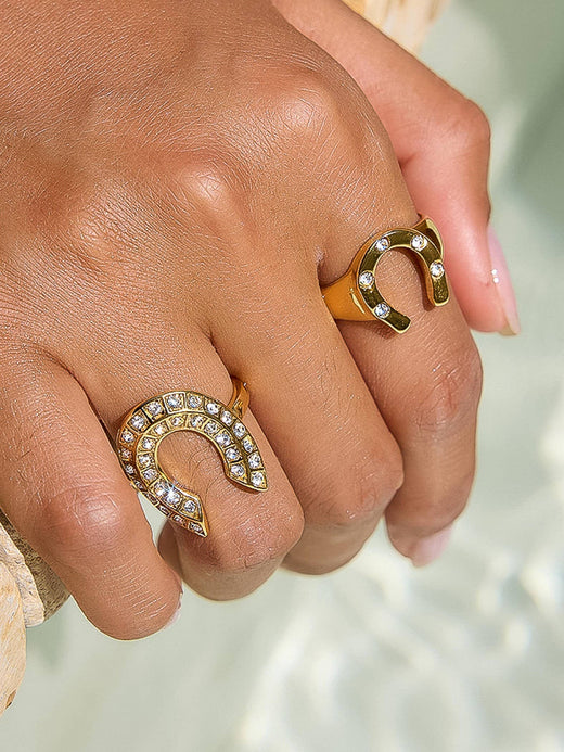 18K Gold CZ Horseshoe Ring