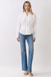 Classic Collar Pleated Button-Down Blouse