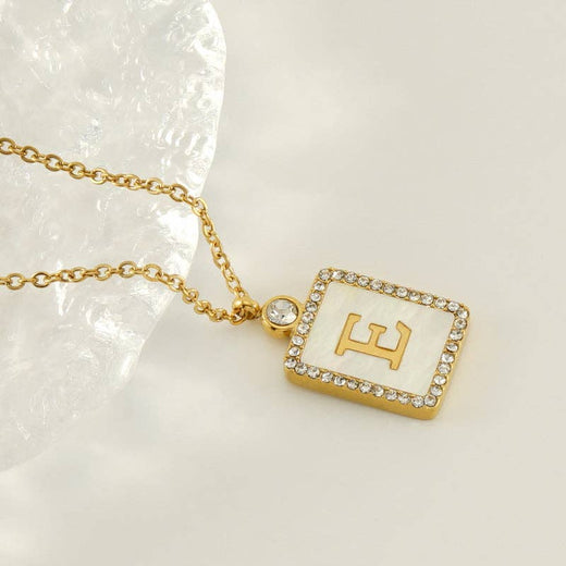 Rhinestone Shell Initial Charm Necklace