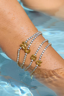 Chaplin 18K Gold Non-Tarnish Rhinestone Letter Bracelet