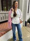 Classic Collar Pleated Button-Down Blouse