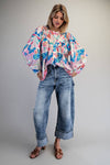 Ocean Pleated Button Top